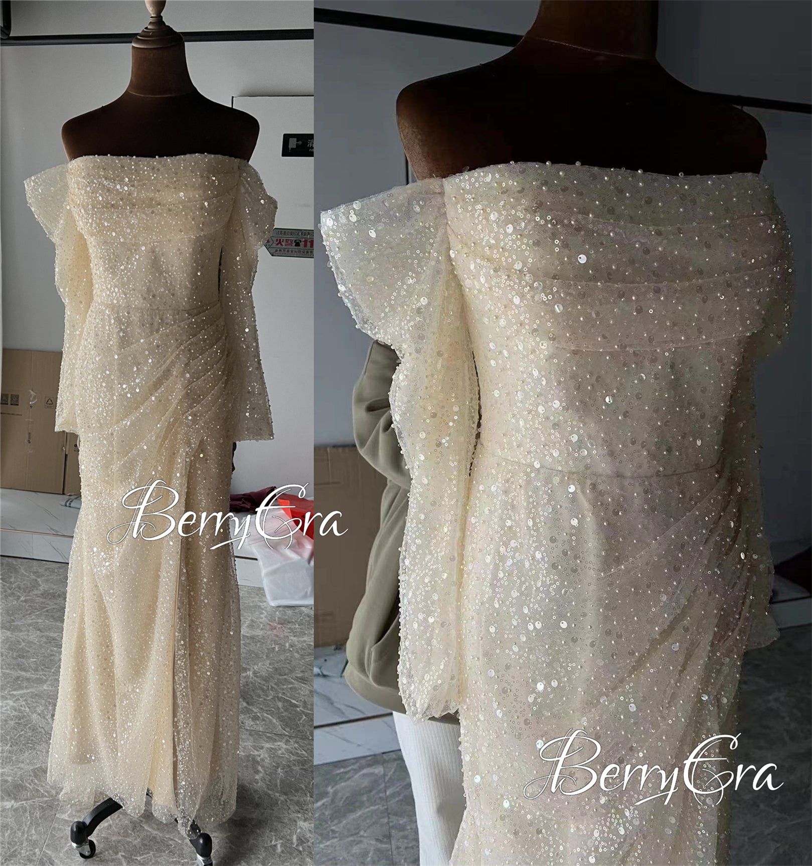 Long Sleeves Sequins Long Prom Dresses, Newest Side Silt Formal Dresses, Shiny Evening Party Dresses