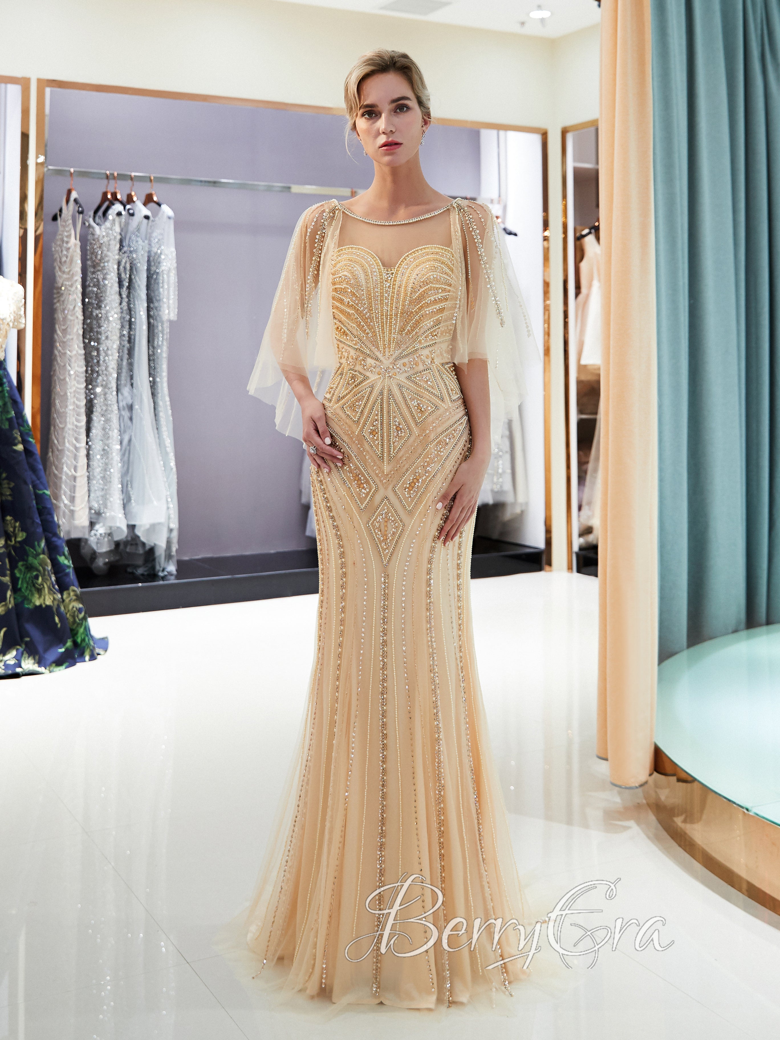Illusion Mermaid Sequin Beaded Prom Dresses, Mermaid Prom Dresses, Long Prom Dresses, Newest 2023 Prom Dresses