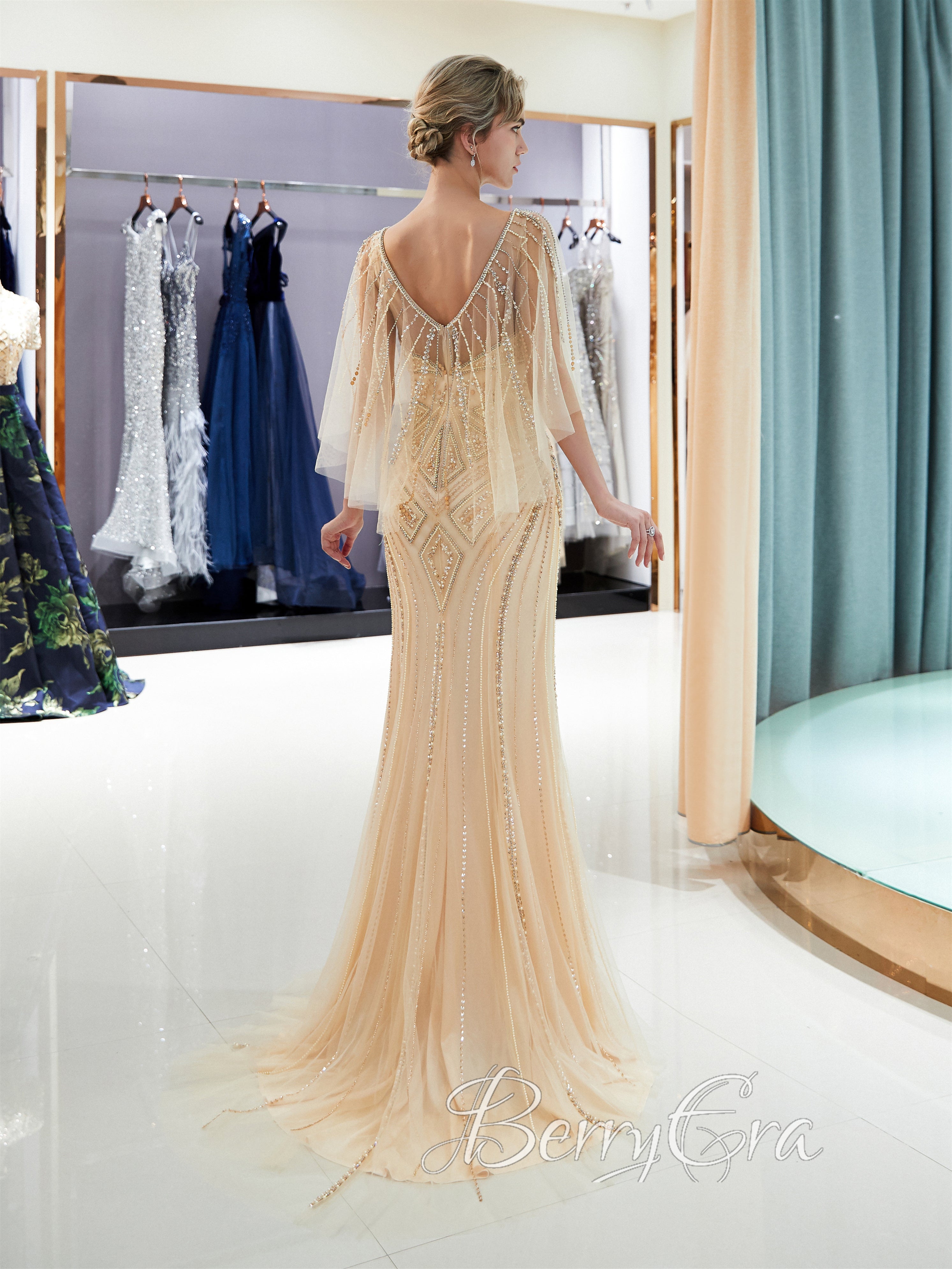 Illusion Mermaid Sequin Beaded Prom Dresses, Mermaid Prom Dresses, Long Prom Dresses, Newest 2023 Prom Dresses
