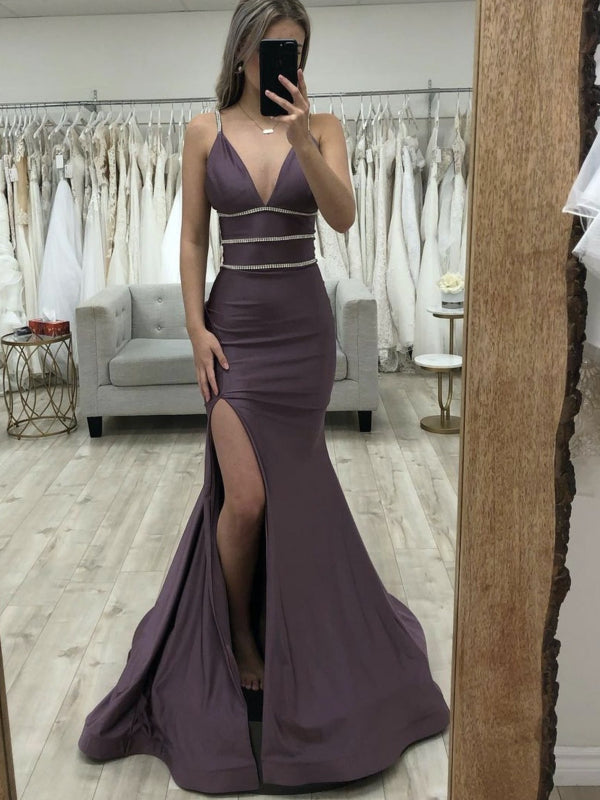 Spaghetti Straps Mermaid Long Prom Dresses，Beaded Design Party Dresses， Popular 2022 Prom Dresses