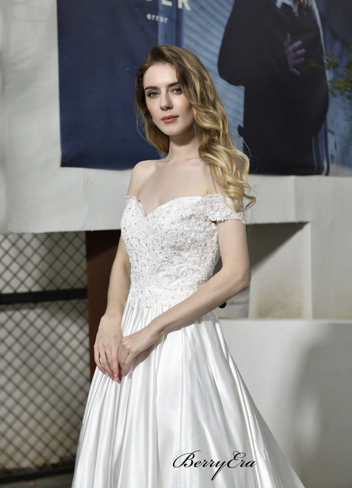 Popular A-line 2020 Wedding Dresses, Off Shoulder Lace Wedding Dresses