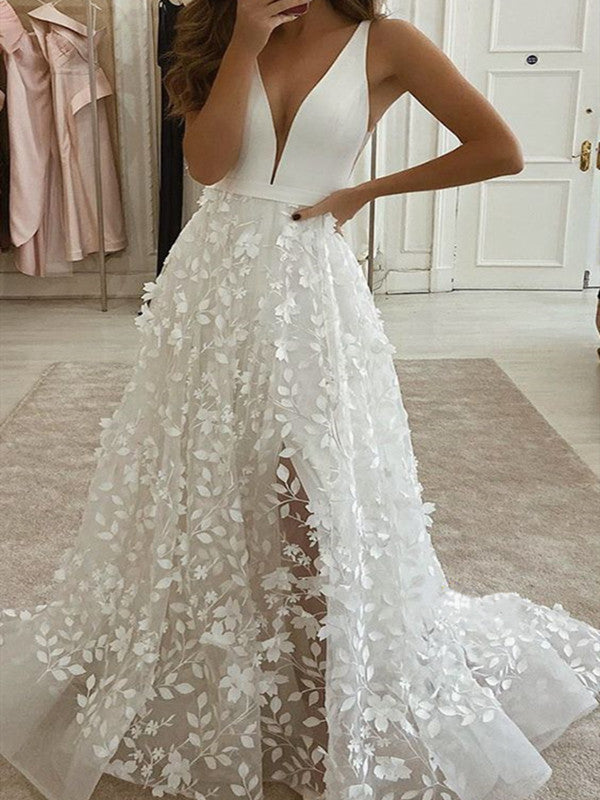 Elegant Appliques Long Wedding Dresses, Fancy Wedding Dresses 2020