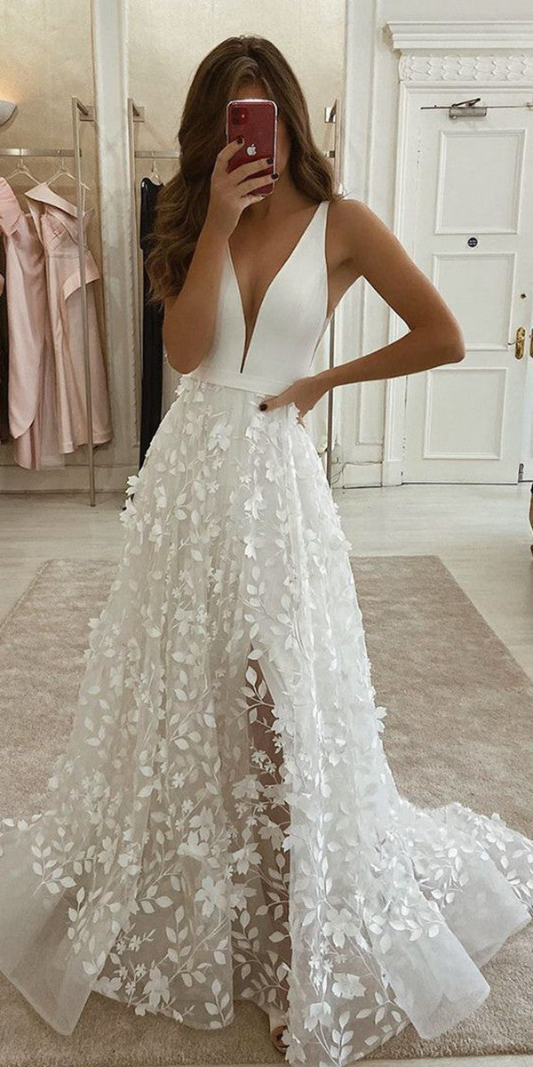 Elegant Appliques Long Wedding Dresses, Fancy Wedding Dresses 2020