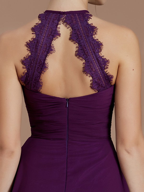 Lovely Purple Chiffon A-line Open Back Bridesmaid Dresses