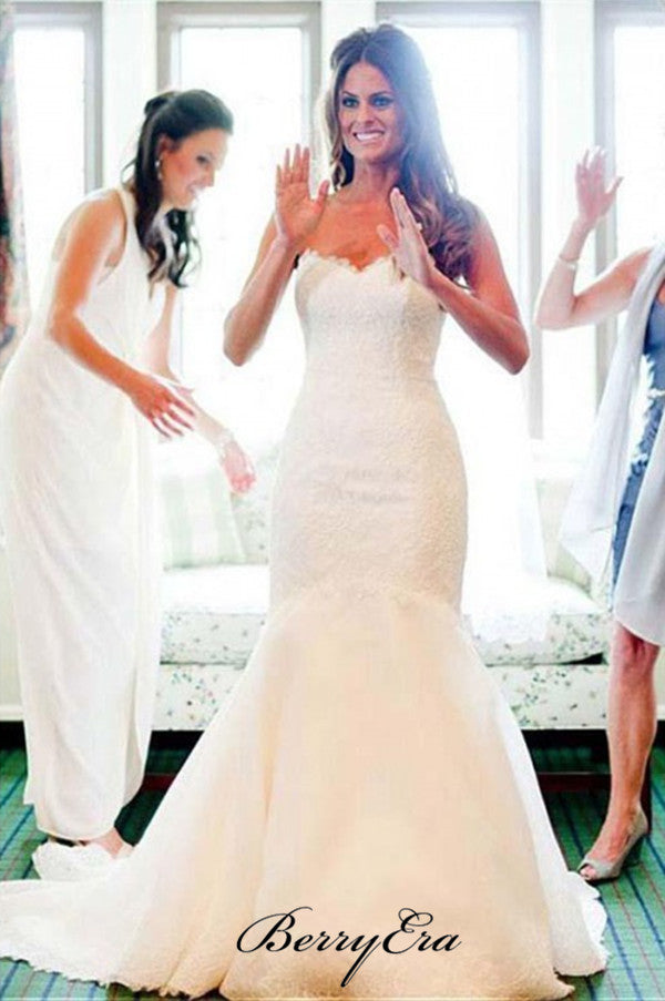 Lace Strapless Wedding Dresses, Mermaid Popular Wedding Dresses, Bridal Dresses