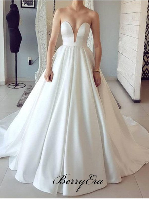 Sweetheart Strapless Wedding Dresses, Simple Wedding Dresses, Bridal Gowns