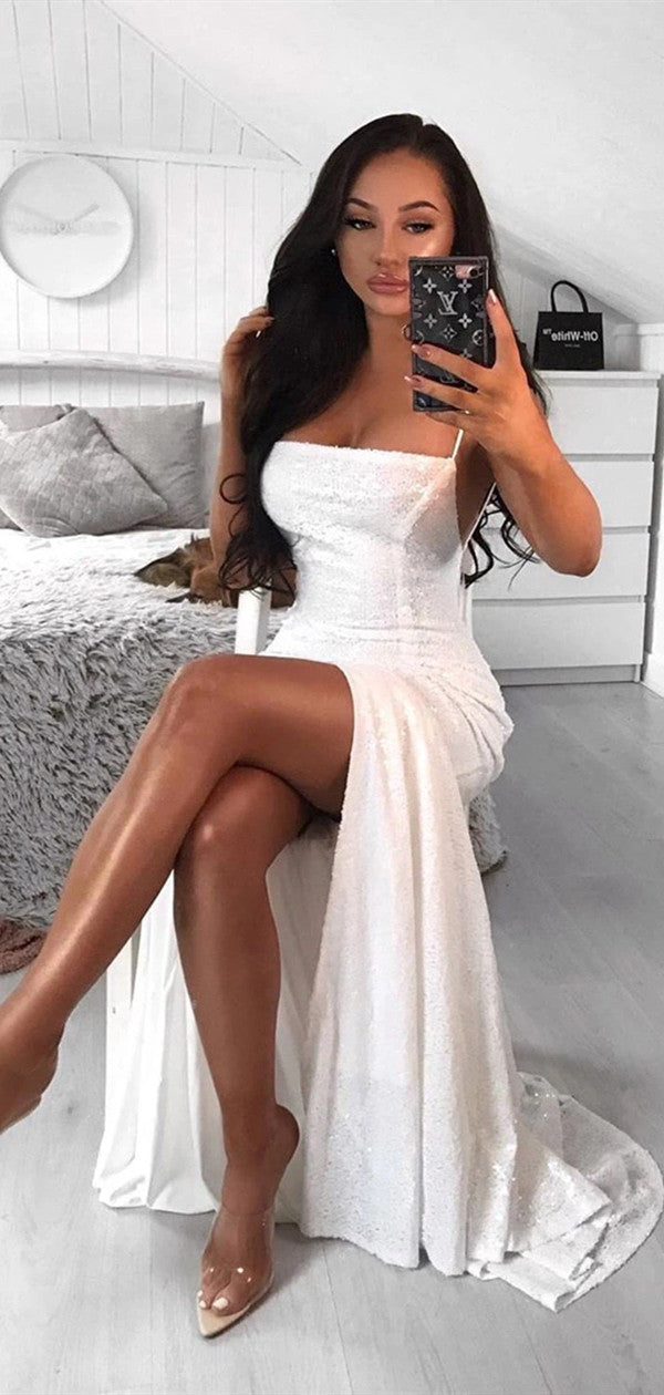 Sexy Sequins Long Prom Dresses, Straps Prom Dresses, 2020 Newest Prom Dresses