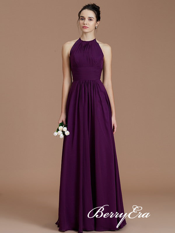 Lovely Purple Chiffon A-line Open Back Bridesmaid Dresses