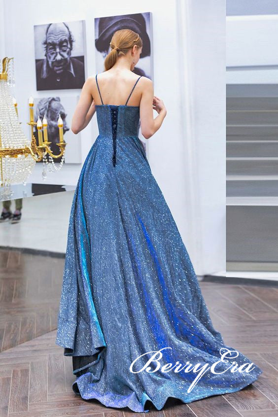 Long A-line Shemmering Fabric Prom Dresses, Elegant Long Prom Dresses, Prom Dresses
