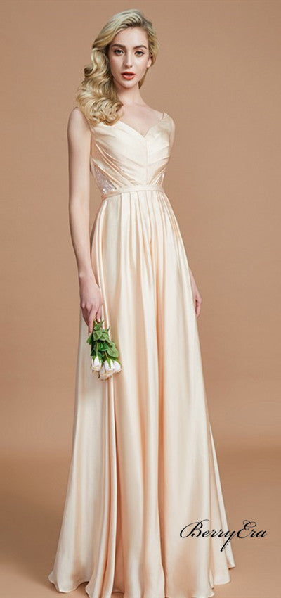 V-neck Elastic Sain A-line Newest Long Bridesmaid Dresses