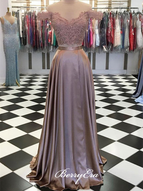 Two Pieces Lace Prom Dresses, Off The Shoulder Prom Dresses, Prom Dresses With Slit