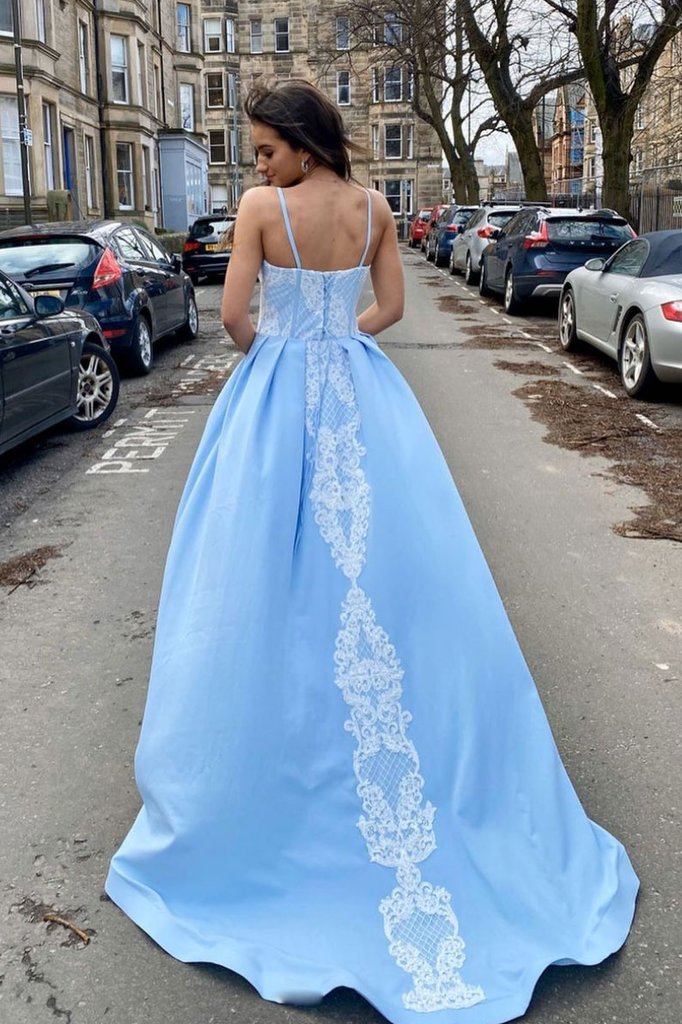 Spaghetti Straps A-line Newest 2021 Prom Dresses, Lace Long Prom Dresses, Evening Dresses