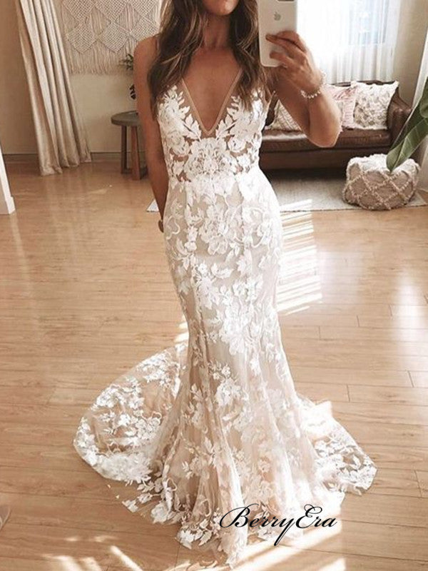 Popular Lace Wedding Dresses, V-neck Wedding Dresses, Newest Bridal Gowns