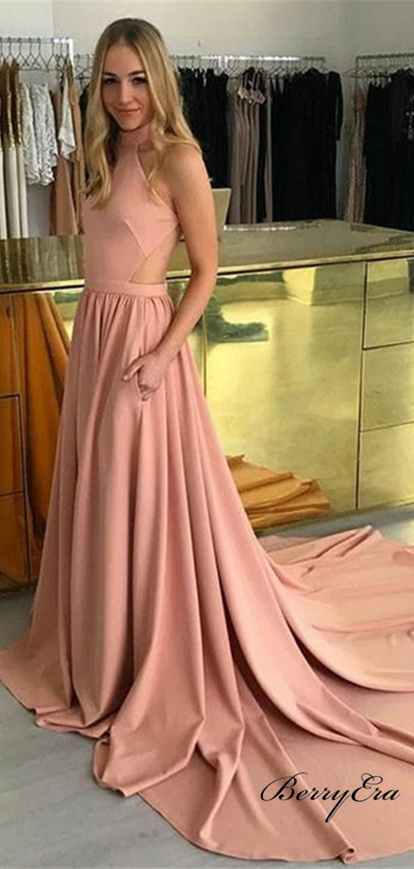 Halter Sexy Long Prom Dresses, A-line Prom Dresses, Cheap Prom Dresses