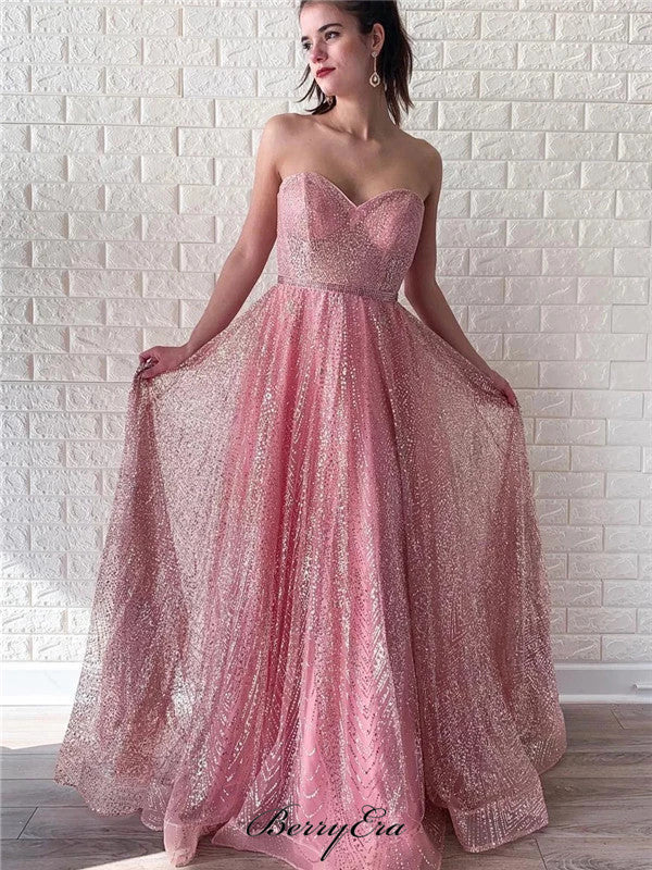 Newest Strapless Long Prom Dresses, Sequins Prom Dresses, Prom Dresses