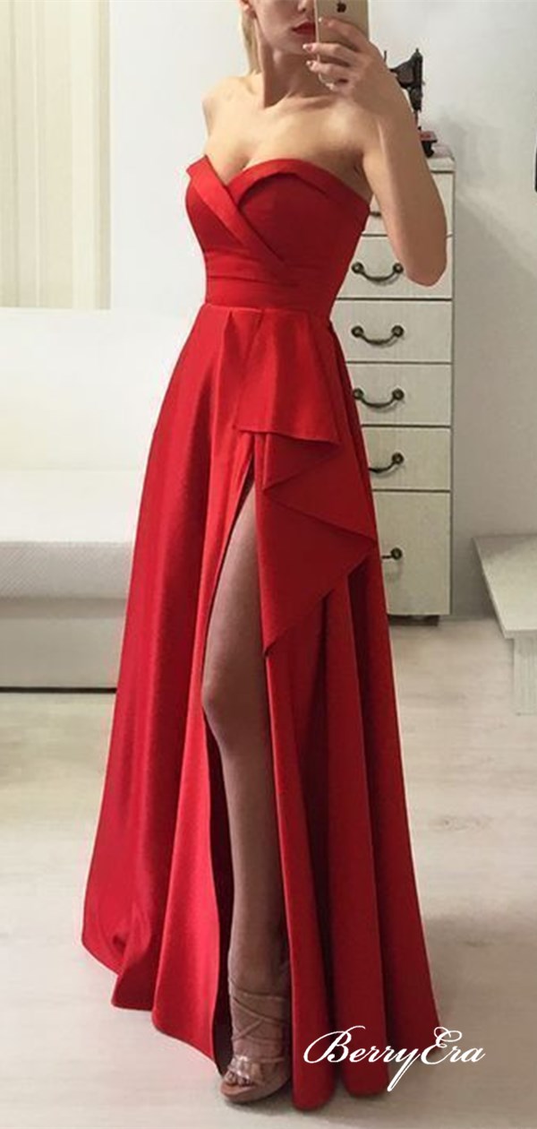 Strapless 2020 Newest Prom Dresses, High Slit Sexy Evening Party Prom Dresses