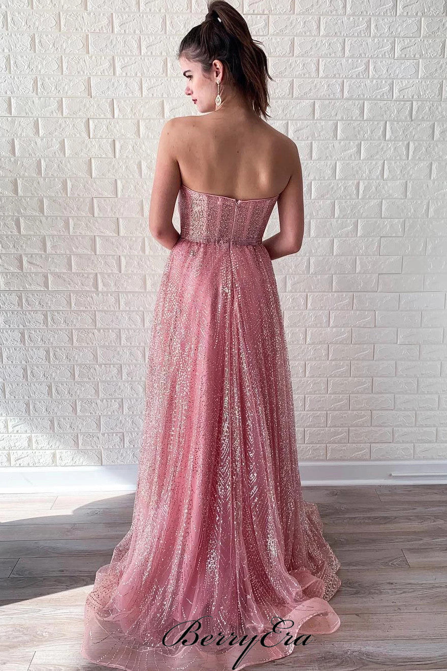 Newest Strapless Long Prom Dresses, Sequins Prom Dresses, Prom Dresses