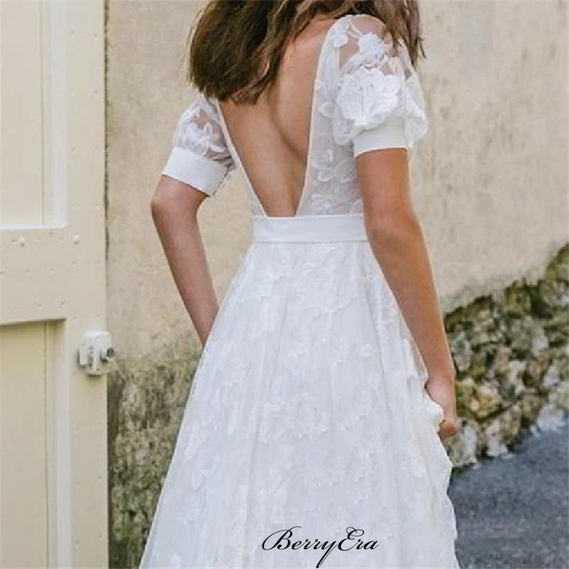 V-neck Lace Wedding Dresses, Popular Bridal Gowns, Newest 2020 Wedding Dresses