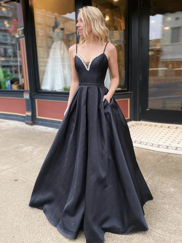 Spaghetti Straps A-line Prom Dresses, 2020 Popular Long Prom Dresses