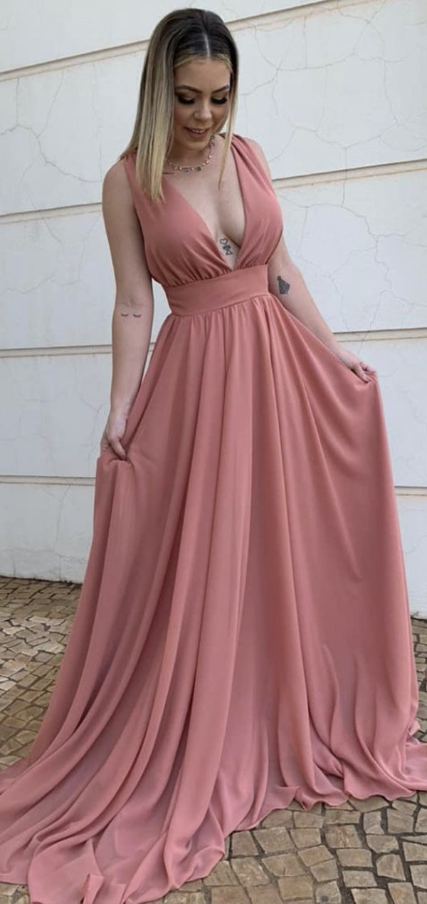 Deep V-neck Simple Prom Dresses, School Party Prom Dresses, Affordable Prom Dresses