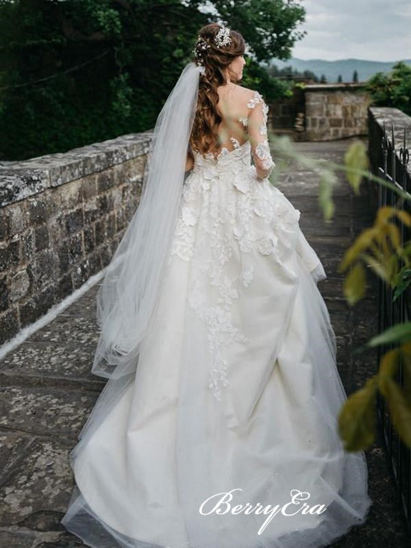 Long Sleeves Appliques Wedding Dresses, Elegant Bridal Gowns, Wedding Dresses