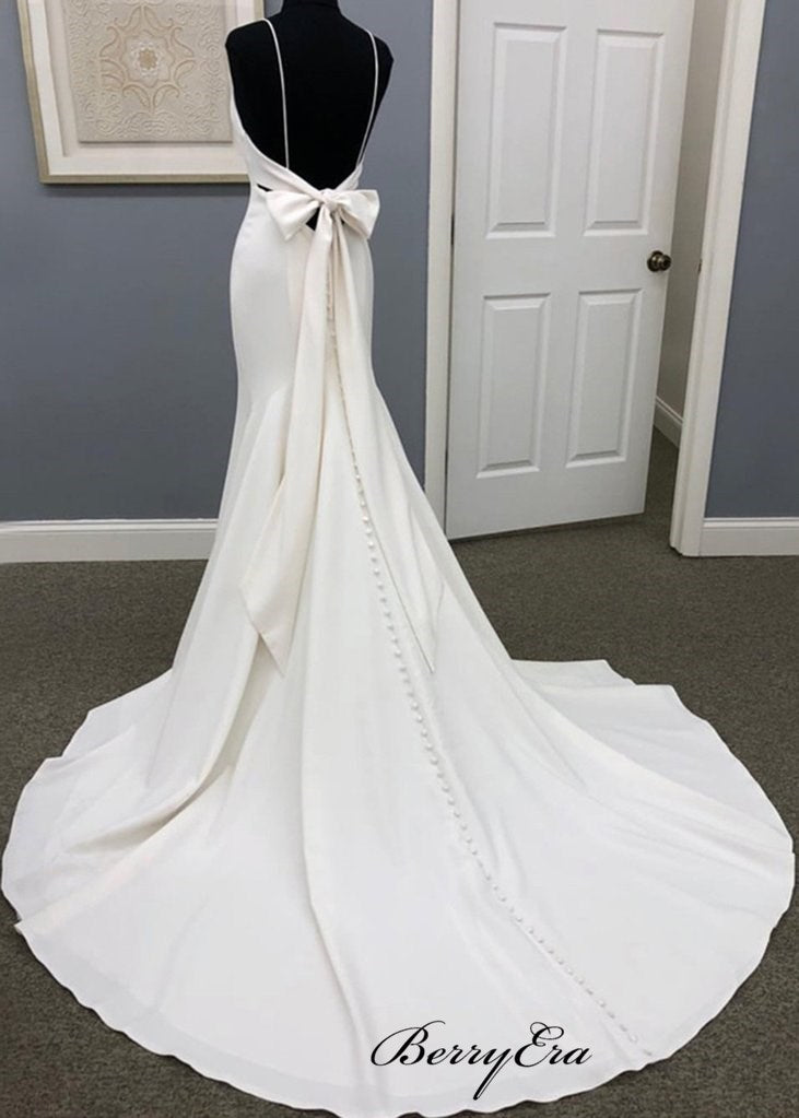 Spaghetti Straps Mermaid Wedding Dresses, V-neck Wedding Dresses, Bridal Gowns