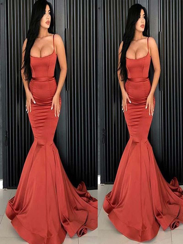 Red Spaghetti Straps Long Mermaid Prom Dresses, Popular Prom Dresses, Prom Dresses