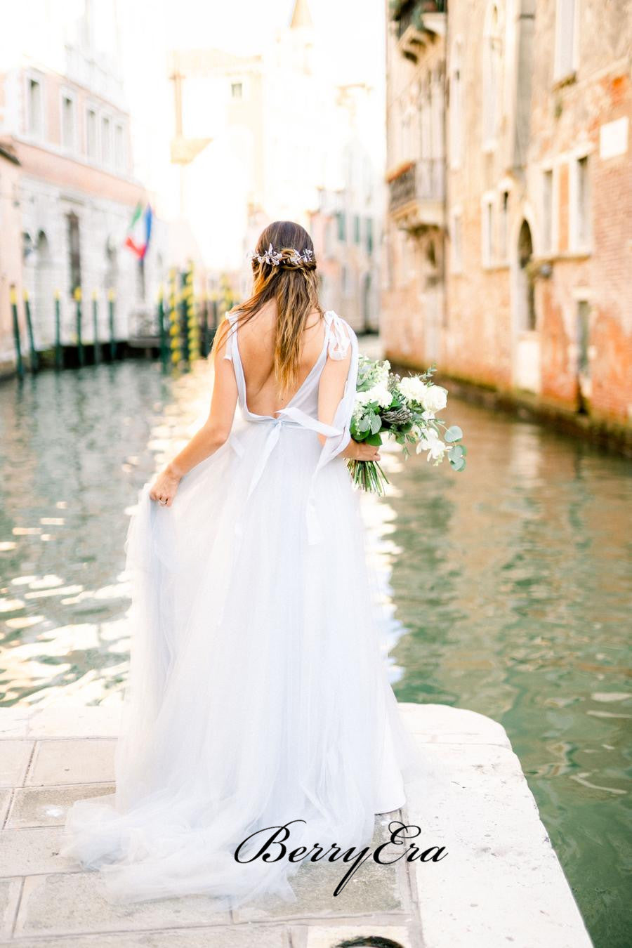 A-line Tulle Elegant Wedding Dresses, Stylish Wedding Bridal Gowns