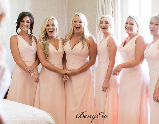 New Simple Pink Bridesmaid Dresses, A-line Chiffon Bridesmaid Dresses