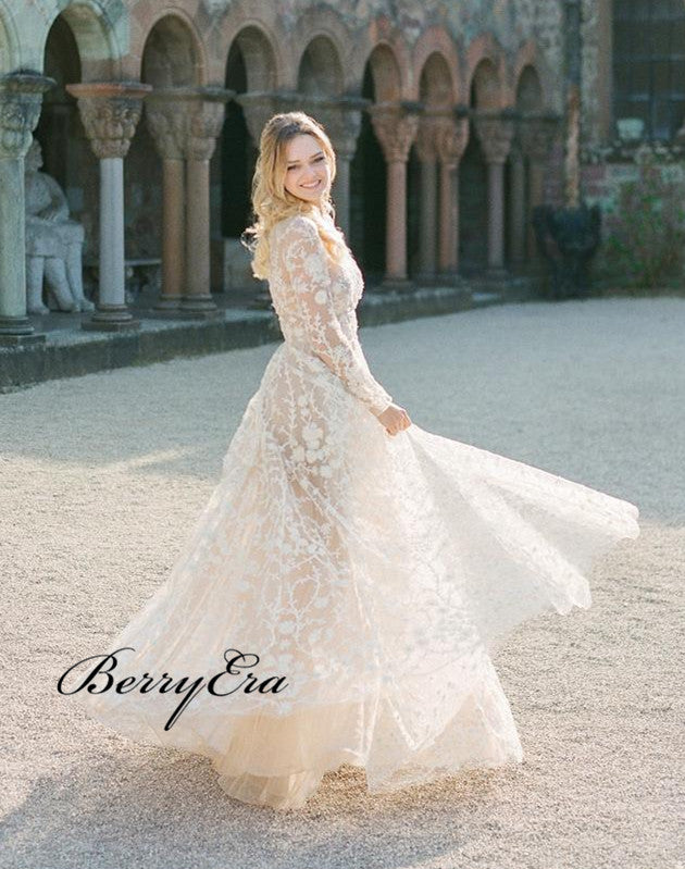 Graceful Lace Wedding Dresses, A-line Elegant Wedding Dresses, Fancy Bridal Gowns