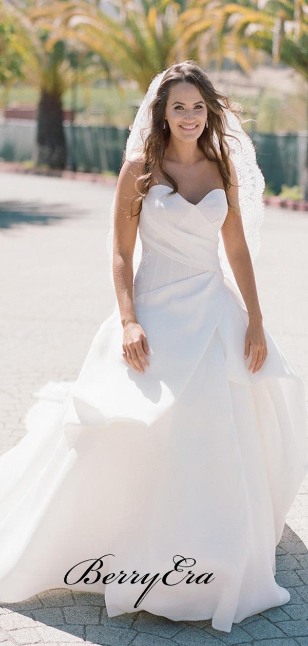 Sweetheart Strapless Unique Wedding Dresses, Lace A-line Wedding Dresses