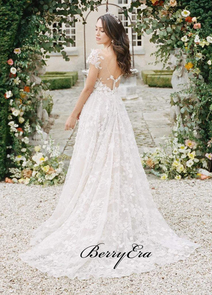 Popular Elegant Lace Wedding Dresses, Fancy A-line Wedding Dresses, Bridal Gowns