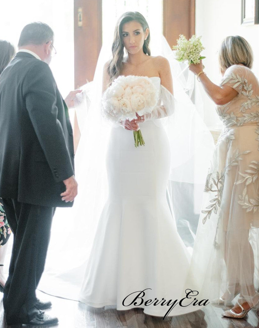 Simple Strapless Wedding Dresses, Mermaid Bridal Gowns, Wedding Dresses