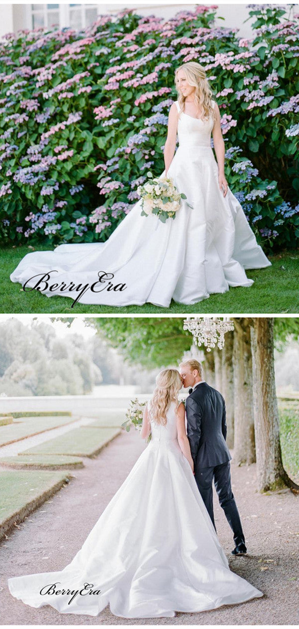 Simple A-line Satin Wedding Dresses, Fancy Wedding Dresses, Bridal Gowns