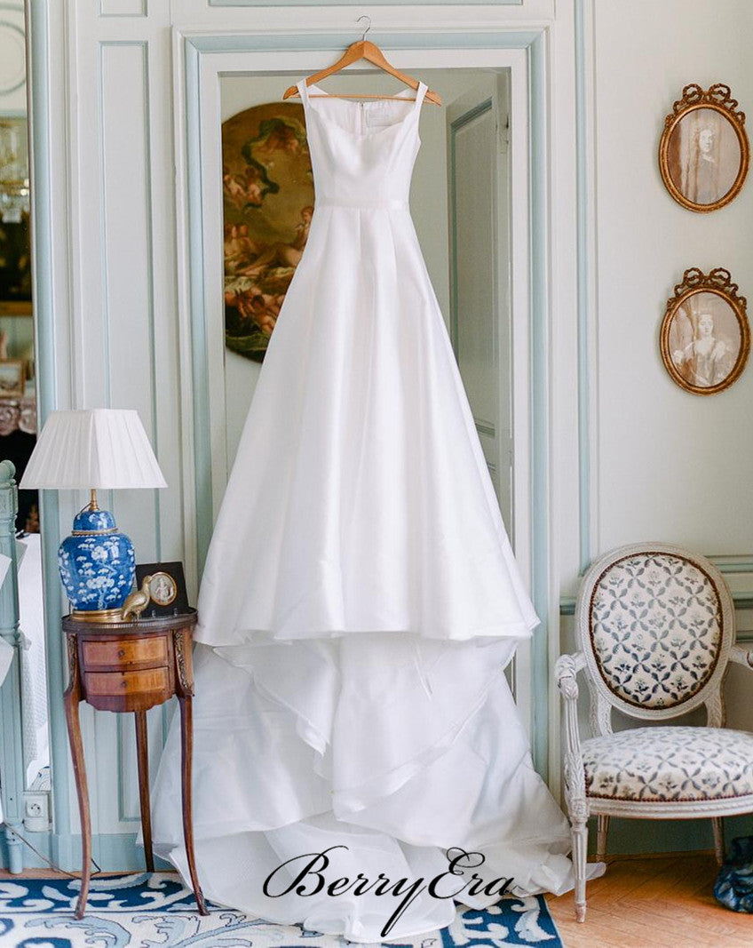 Simple A-line Satin Wedding Dresses, Fancy Wedding Dresses, Bridal Gowns