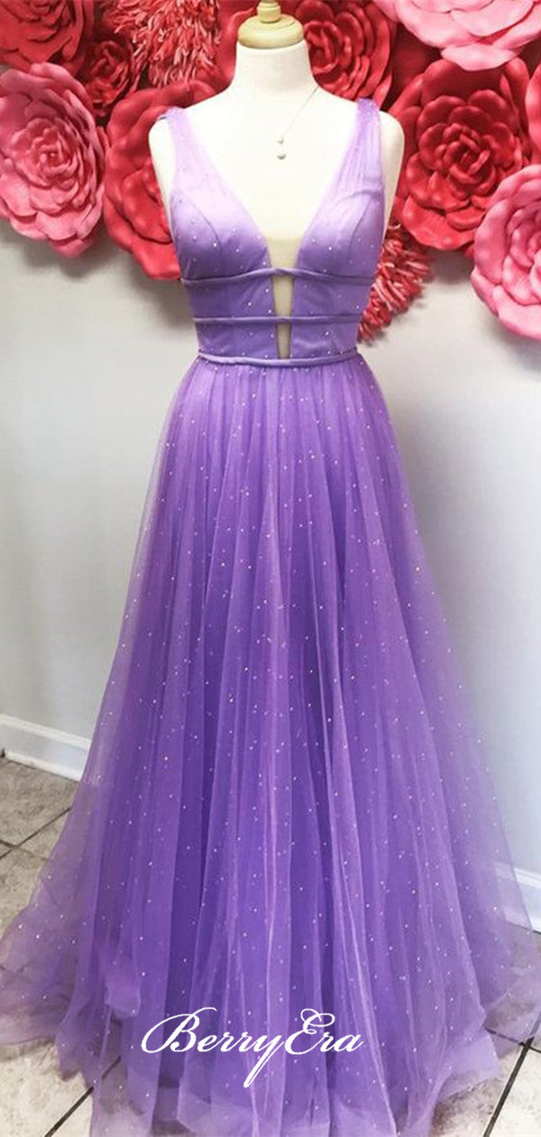 Purple Elegant Beaded Prom Dresses, A-line Charming Party Prom Dresses