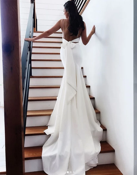 Spaghetti Long Ivory Prom Dresses, Simple Wedding Dresses, Popular Formal Dresses