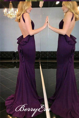 Elegant Purple Prom Dresses, Mermaid Prom Dresses, Backless Prom Dresses