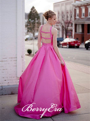 Pink A-line Satin Prom Dresses, Popular Prom Dresses, 2019 Prom Dresses, Prom Dresses