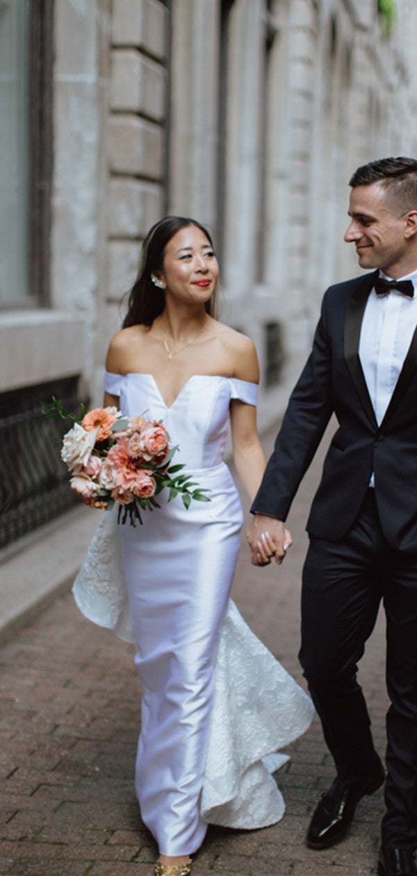 Unique Design Off The Shoulder Wedding Dresses, Lace Elegant Newest Bridal Gowns