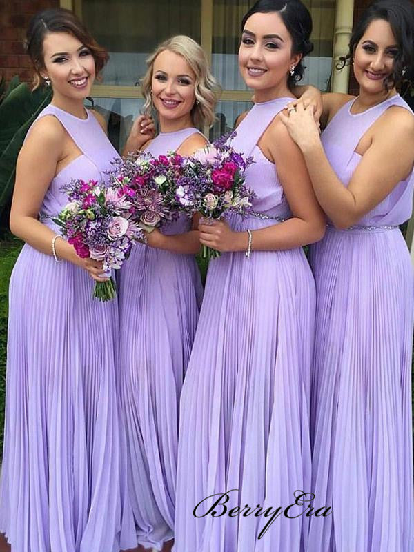 Light Purple A-line Bridesmaid Dresses, Chiffon Bridesmaid Dresses