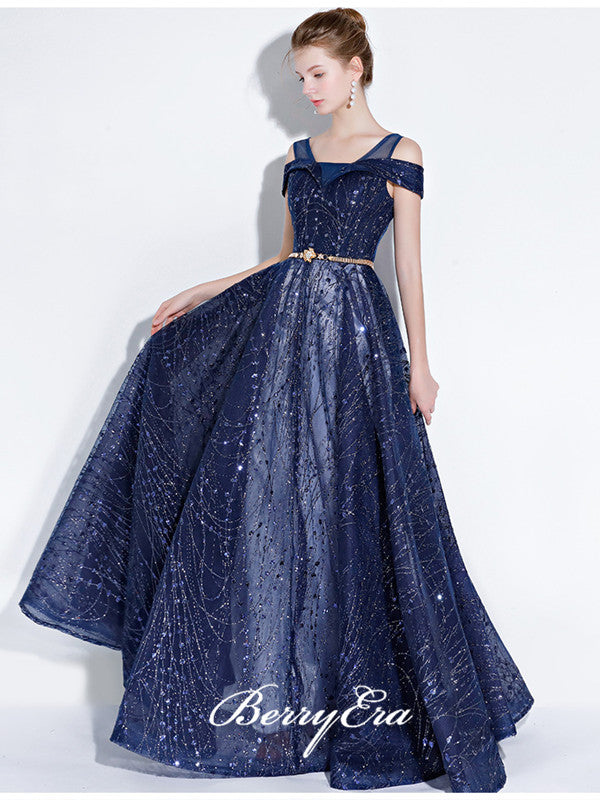 A Line Design Tulle Long Prom Dresses, Party Prom Dresses with Beads, Popular Prom Dresses