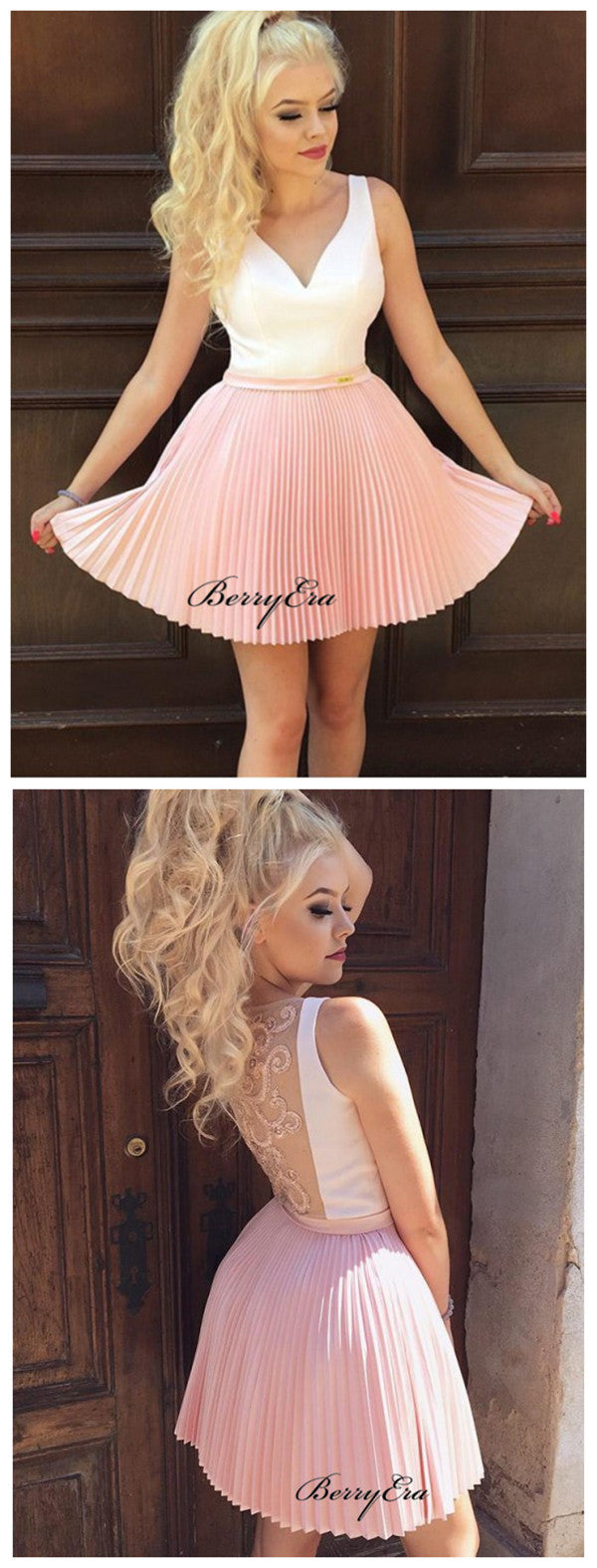 Pink Chiffon Homecoming Dresses, Fashion Short Prom Dresses