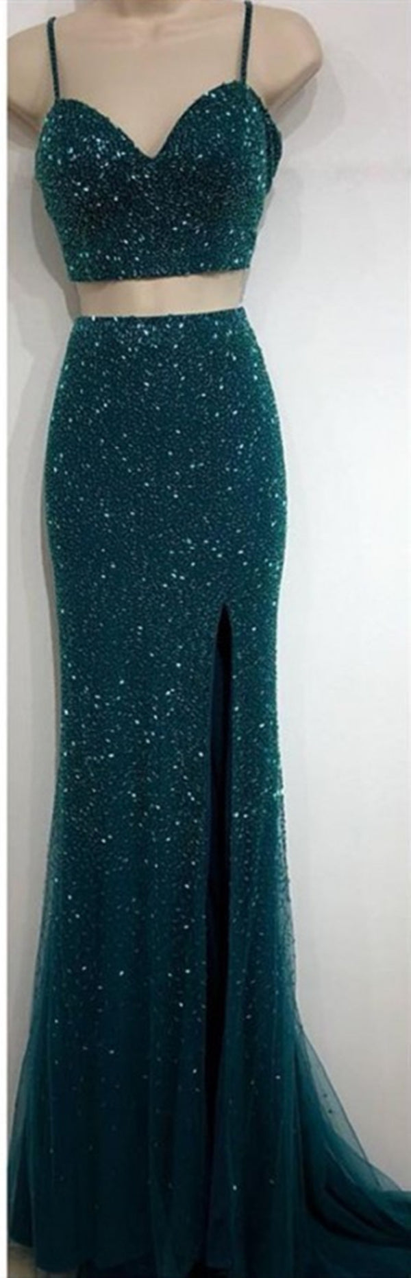 Luxury Beaded Dark Green Long Prom Dress, Popular Prom Dress, Evening Dress