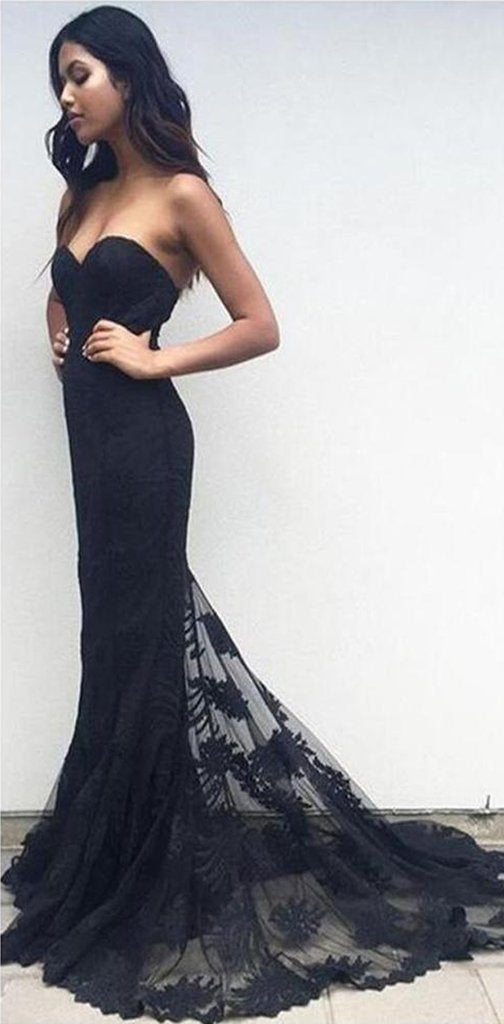 Evening Party Black Mermaid Sexy Sweetheart Long Prom Dress