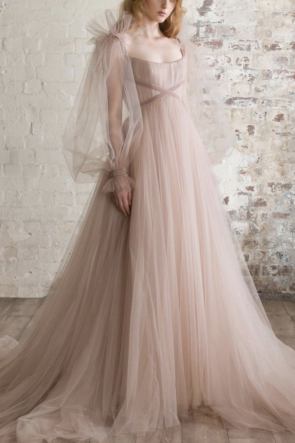 Elegant Long Sleeves 2021 Prom Dresses, A-line Tulle Long Prom Dresses, Popular Party Dresses