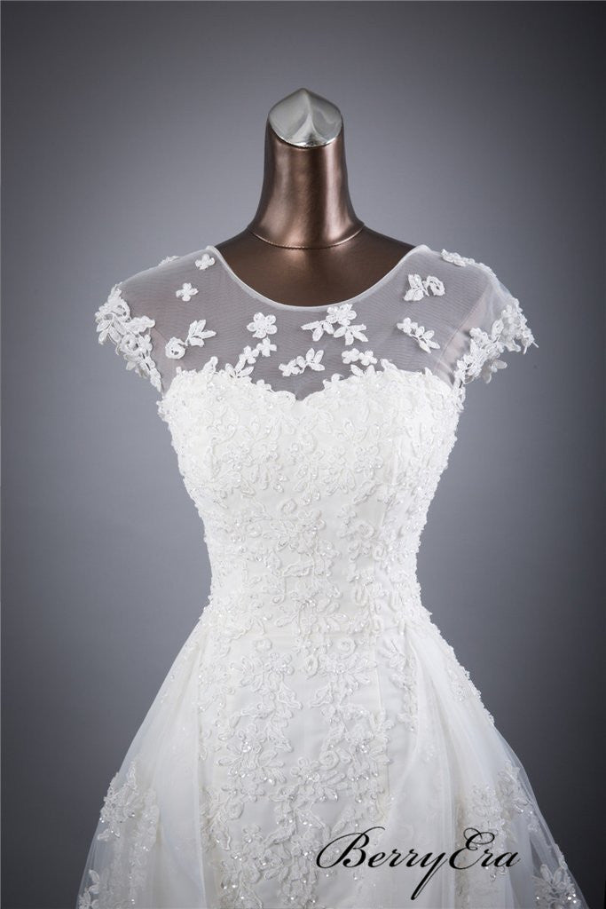 Popular A-line Lace Wedding Dresses, Beaded Luxury Bridal Gowns, New Wedding Dresses