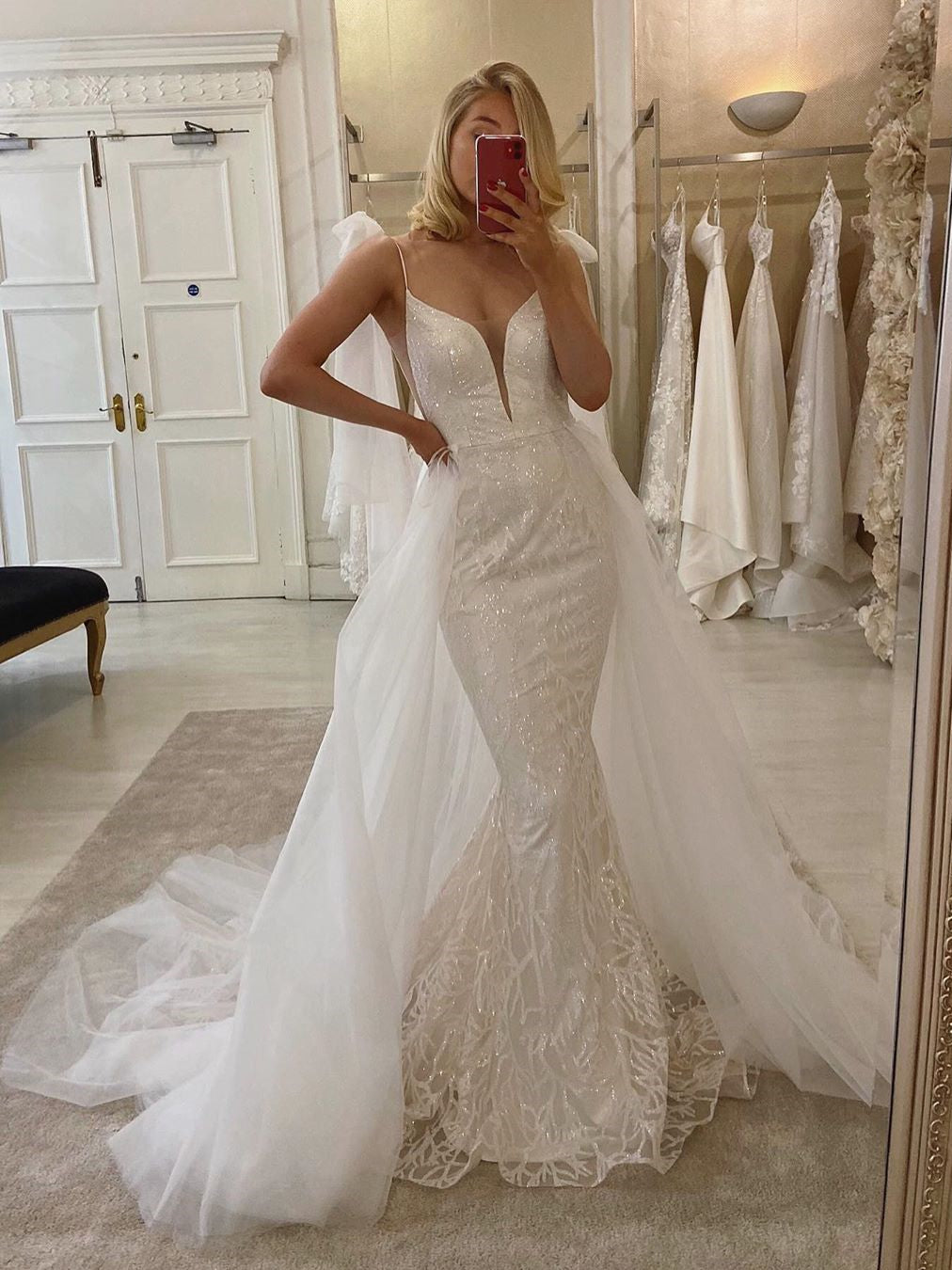2 Pieces Spaghetti Long Mermaid Sequin lace Wedding Dresses, 2020 Newest Wedding Dresses, Bridal Gown