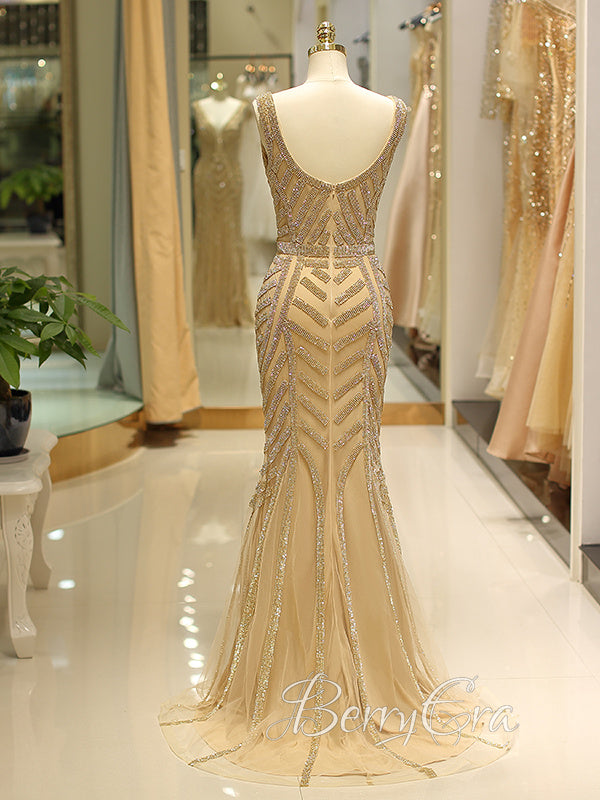 V-neck Beaded Straps Mermaid Prom Dresses, Affordable Prom Dresses, Long Prom Dresses, 2023 Prom Dresses