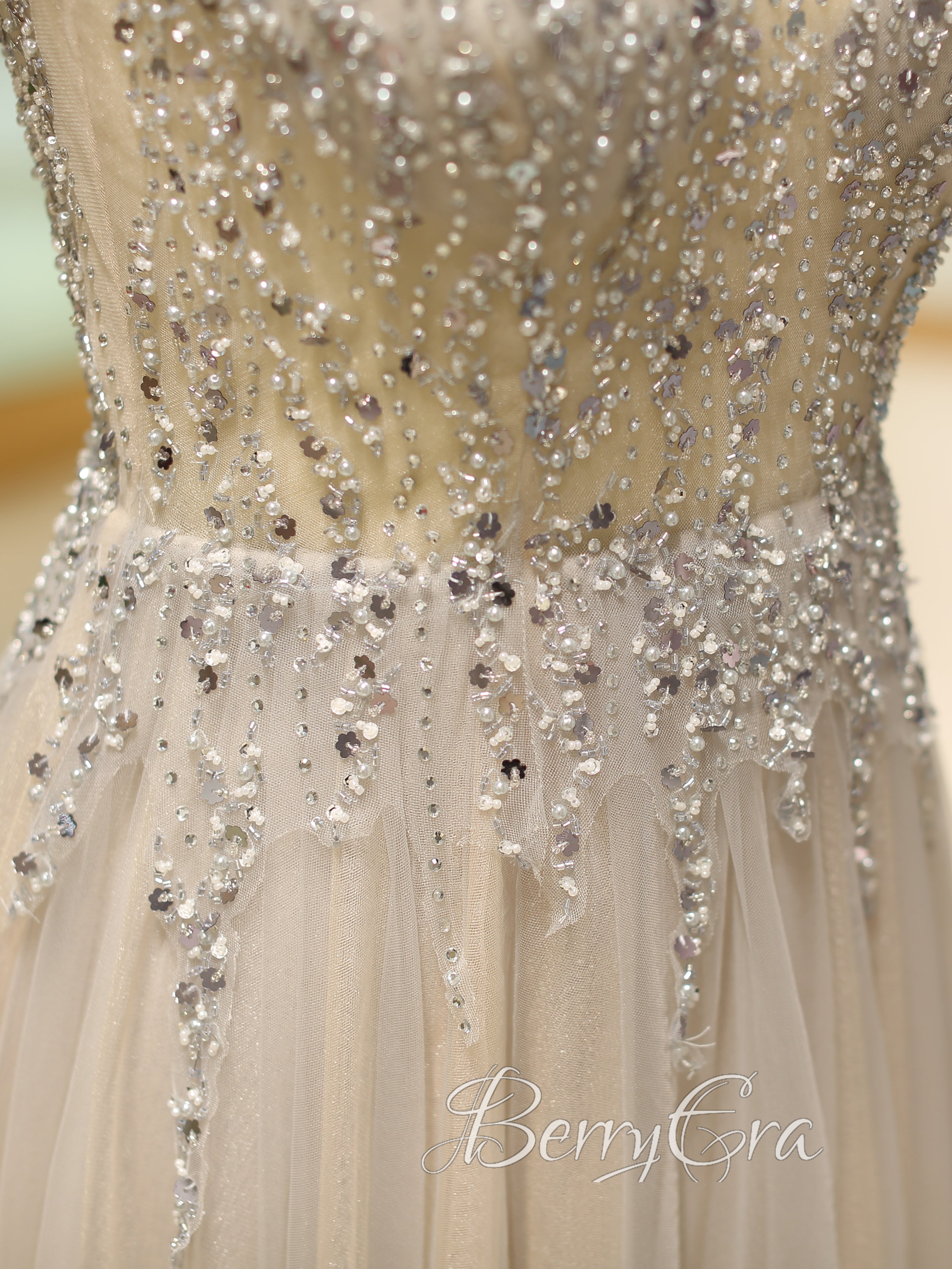 V-neck Sleevess Beaded Prom Dresses, Popular A-line Long Prom Dresses, 2023 Prom Dresses, Popular Prom Dresses